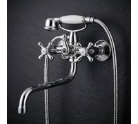 Invena Bath Tap Filler Shower Chrome Crosshead Long 's' Type Spout Wall Mounted