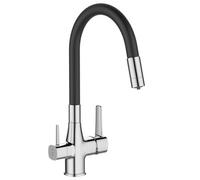 Invena Black/chrome Kitchen Tap Standing Sink Faucet Flexible Spout Underdeck Water Filter Set