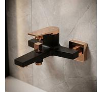 Invena Black/rose Gold Brass Bathroom Bath Faucet Mixer Wall Mounted Bathtub Tap