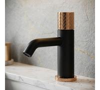 Invena Black/rose Gold Brass Tap Bathroom Basin Faucet Engraved Handle Mixer
