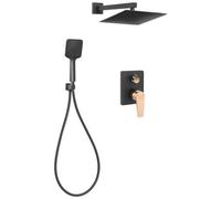 Invena Black/rose Gold Brass Wall Concealed Shower Mixer Set Rainfall Handshower