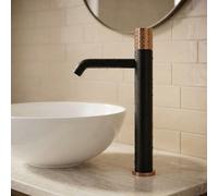 Invena Black/rose Gold Tall Brass Tap Bathroom Basin Faucet Engraved Handle Mixer