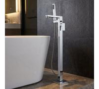 Invena Freestanding Chrome Bath Tap Rectangle Shaped Bathtub Tall Faucet Shower Mixer
