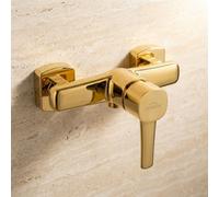 Invena Gold Brass Bathroom Shower Faucet Single Lever Wall Mounted Mixer Tap