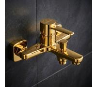 Invena Gold Brass Bathtub Mixer Tap Bathroom Bath Faucet Single Lever Wall Mounted