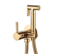 Invena Gold Brass Wallmounted Bidet Tap Ceramic Head Mixer Expendable Handle