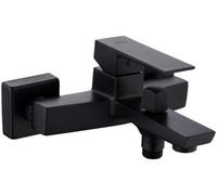Invena Rectangle Shaped Bath Tap Faucet Bathroom Black Brass Ceramic Mixer Wall Mounted