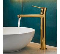Invena Tall Gold Brass Bathroom Basin Tap Sink Faucet Single Lever Standing Mixer