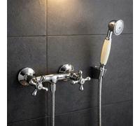 Invena Traditional Cross Head Shower Mixer Wall Mounted Kit Chrome Plated Brass