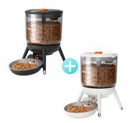 Invengo Automatic Cat Feeder Bundle - 3L Visible Hopper, One-Touch Feeding, Dual Power, Anti-Bug Design, for Cats & Small Dogs (Black & White)