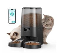 Invengo Automatic Cat Feeder with App Control, 5L Food Dispenser for 2 Cats, 2.4/5G WiFi, Dual Power, Programmable Portions, Anti-Jam & Fresh-Lock, Stainless Steel Bowls, Easy to Clean