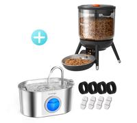 Invengo Cat Bundle: MeowFlow B30 2.2L Stainless Steel Water Fountain + 3L Automatic Cat Feeder with Timer, One-Touch Feeding, Dual Power & Anti-Bug Design for Cats & Small Dogs