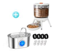 Invengo Cat Bundle: MeowFlow B30 2.2L Stainless Steel Water Fountain + 3L Automatic Cat Feeder with Timer, One-Touch Feeding, Dual Power & Anti-Bug Design for Cats & Small Dogs