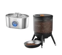 Invengo Cat Feeder & Water Fountain Bundle - 2.2L Stainless Steel Cat Water Fountain with Quiet Pump & LED Level Window + 3L Automatic Cat Feeder with Timer, One-Touch Feeding & Dual Power Supply