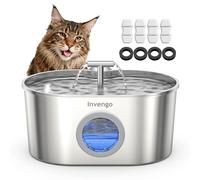 Invengo Cat Water Fountain for Drinking - 2.2L Large Capacity, Ultra Quiet Pump, 360° Water Circulation, Dual Water Outlets, Easy to Clean, 304 Stainless Steel, Includes 4 Replacement Filters