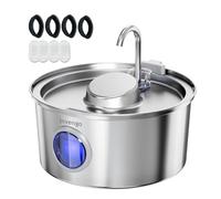 Invengo MeowFlow B40P Cat Water Fountain for Drinking, 3.2L Stainless Steel Pet Water Fountain with 2 Flow Modes, Splash-Proof Side, Includes 4 Replacement Filters - Suitable for Cats and Small Dogs