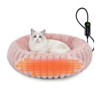 INVENHO Heated Cat Beds for Indoor Cats and Small Dogs, 20" Cozy Donut Heated Pet Bed with Timer & Temp Adjustable, Removable Waterproof Electric Warming Bed for Indoor Cat