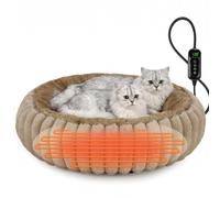 INVENHO Heated Cat Beds for Indoor Cats and Small Dogs, 24" Cozy Donut Heated Pet Bed with Timer & Temp Adjustable, Removable Waterproof Electric Warming Bed for Indoor Cat
