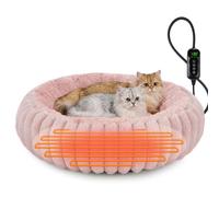 INVENHO Heated Cat Beds for Indoor Cats and Small Dogs, 24" Cozy Donut Heated Pet Bed with Timer & Temp Adjustable, Removable Waterproof Electric Warming Bed for Indoor Cat