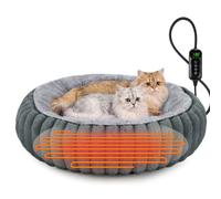 INVENHO Heated Cat Beds for Indoor Cats and Small Dogs, 24" Cozy Donut Heated Pet Bed with Timer & Temp Adjustable, Removable Waterproof Electric Warming Bed for Indoor Cat