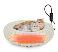 INVENHO Heated Cat Beds for Indoor Cats and Small Dogs, 24" Cozy Donut Heated Pet Bed with Timer & Temp Adjustable, Removable Waterproof Electric Warming Bed for Indoor Cat