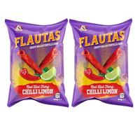 Inventure Flautas Red Hot Fiery Chilli Limon 60g x 2 - (Fiery Red Hot Chilli and Lime Flavoured Rolled Tortilla Corn Snacks) - Similar to Takis