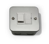 Invero 1 Gang Metal Clad Spur Switch with Neon Indicator, 13 Amp ON-OFF Switch, Surface Mount, 1-Way Circuit, Durable Screw Terminal Design