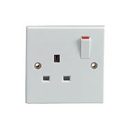 Invero® 1x Pack of 1 Gang 13A Double Pole Single Plug Electric Wall Socket Switched with Square Edge & Screw Fixings Included