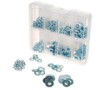 Invero 375 Piece Washers and Lock Washer Set with Compartment Box - Assorted Range of Galvanised Washers - M4 M5 M6 M8 Sizes - Ideal for Home DIY General Repairs