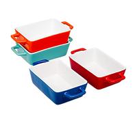Invero® 4x Set of Mini Stoneware Rectangular Coloured Small Oven to Table Baking Dish ideal for Lasagne, Pies, Casserole, Tapas and more
