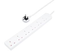 Invero 6 Way Gang Power Mains Extension Lead 5M Metre Cable British Approved 13A Amps - White