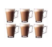 Invero® 6X Set of Premium Café Latte 240ml (8.8oz) Clear Tall Glasses Perfect for Tea Coffee Mocha Hot Chocolate Cappuccino Espresso and Other Hot Drinks