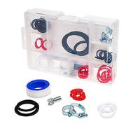 Invero 86 Piece Washer and Hose Clips Set - Assorted Rubber O Rings Seal Gaskets, Tape, Radiator Key and Various Washers and Clamps - For Garden Tap Fitting, Shower Hose Plumbing DIY
