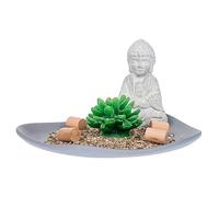 Invero Grey Sitting Buddha Ornament Statue Decoration Set Burner - Includes Tray, Décor Sand, Cactus Candle and Wooden Décor Sticks