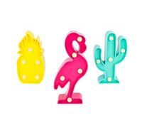 Invero Set of 3 Mini Tropical Fun Decorative Marquee LED Lights Includes Flamingo, Cactus and Pineapple Ideal for Decoration, Themed Parties and More