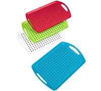 Invero Set of 4 Anti-Slip Top and Bottom Plastic Serving Dish Tray with Grip Rubber Surface, Non-Slip Padded Base and Handles ideal for Kitchens and Homes - (46 x 31cm)