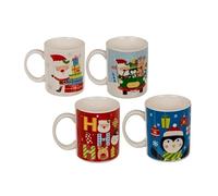 Invero Set of 4 Christmas Buddies Themed Printed Mugs - Drinking Cups for Adults and Children for Tea, Coffee, Latte, Hot Chocolate or Soft Drinks (Fine Bone China 12oz - 350ml)