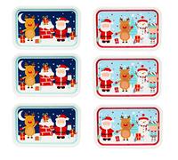 Invero Set of 6 Fun Children’s Christmas Themed Plastic Festive Serving Tray - Stackable, Reusable Tableware Trays - Ideal for Kids Parties, Snacks, Lunches, Dinners and More (30cm x 19.2cm)