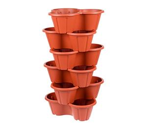 Invero Set of 6 Trio Strawberry Planter Stacking Section Stackable Outdoor Garden Plastic Plant Pot for Planting Bedding Strawberries, Herbs, Flowers and more