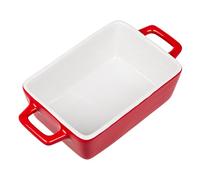 Invero Small Single Stoneware Rectangular Individual Oven to Table Bake Dish with Handles - Ideal for Baking Lasagnes, Pies, Casseroles, Tapas, Pasta and more - Red