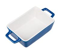 Invero Small Single Stoneware Rectangular Individual Oven to Table Bake Dish with Handles - Ideal for Baking Lasagnes, Pies, Casseroles, Tapas, Pasta and more - Blue