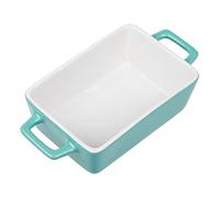 Invero Small Single Stoneware Rectangular Individual Oven to Table Bake Dish with Handles - Ideal for Baking Lasagnes, Pies, Casseroles, Tapas, Pasta and more - Green