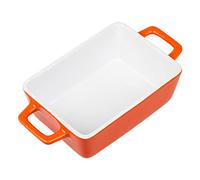 Invero Small Single Stoneware Rectangular Individual Oven to Table Bake Dish with Handles - Ideal for Baking Lasagnes, Pies, Casseroles, Tapas, Pasta and more - Orange