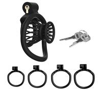 Inverted Chastity Cage SM Sex Toys Set with 4 Cock Rings, Small Flat Chastity Cage Chastity Device for Prevent Erection Bondage for Men BDSM Penis Cage Sex Toys for Couples (A)