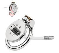 Inverted Chastity Cage with Urethral Catheter Steel Stainless Flat Chastity Cage Chastity Device Chastity Lock Beginner Cage Metal Beginner Device Penis Ring to Prevent Erection Bondage for Men