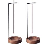 Inverted Incense Holder 2pcs - Wooden Base with Metal Stand, Ash Collector for Home Fragrance & Meditation Decor, 8x25.6cm Modern Aromatherapy Accessories (Dark Walnut)