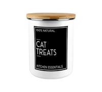 Inverted Minimalist Cat Treats Storage Canister - Stylish Black & White Kitchen/Home Extra Large Enamel Jar With Lid Cat Lovers Gift