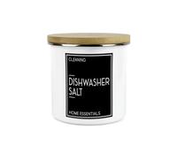 Inverted Minimalist Dishwasher Salts Storage Canister - Natural Black & White Modern Décor - Refillable Enamel 1.2L Home & Kitchen Storage Container