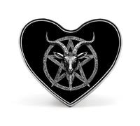Inverted Pentacle Pewter Satanic Goat Printed Heart Badge Brooch Pins Funny Lapel Tie Pin Button Decoration for Men Women