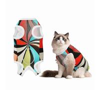 Inverted Rainbow Dart Plate Dog Surgery Suit Recovery Suit, Breathable Full Body Dog & Cat Surgical Suit with Cute Prints, Alternative to Cone for Spay Neuter Wound Care, Male & Female Pets Small